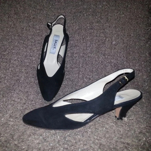 Bally Shoes - BALLY ENGLAND-Black Suede Slingback Sandals with Cut-Out Detail-8.5AA-Excellent